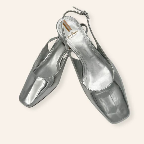 Sam Edelman Silver Block Heels | Slingback Metallic Disco | Sz 9 - Picture 1 of 10